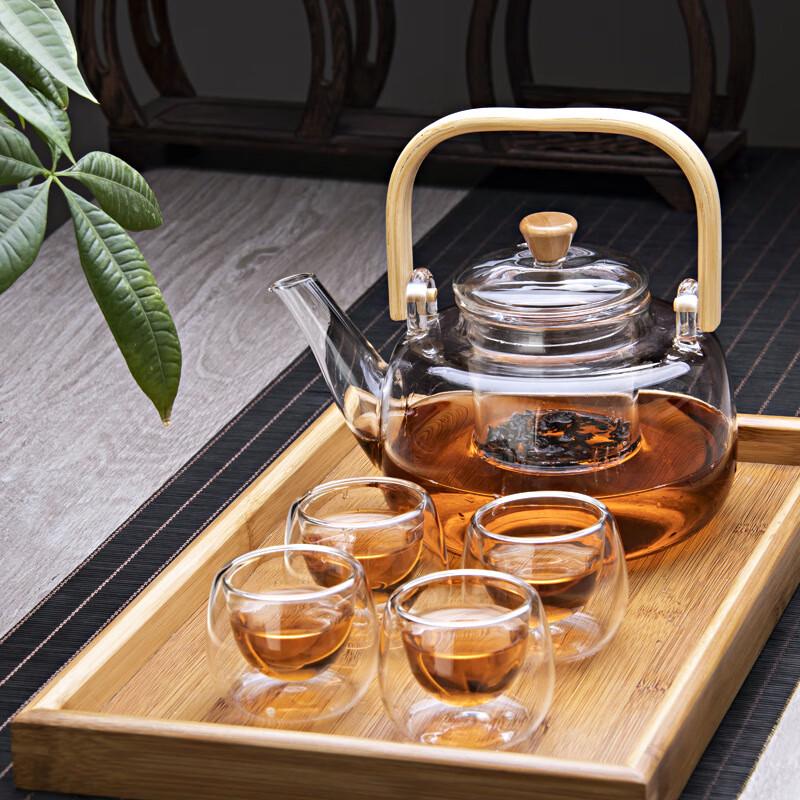 Shangqi Glass Teapot Set with Infuser and 4 Double-Wall Cups