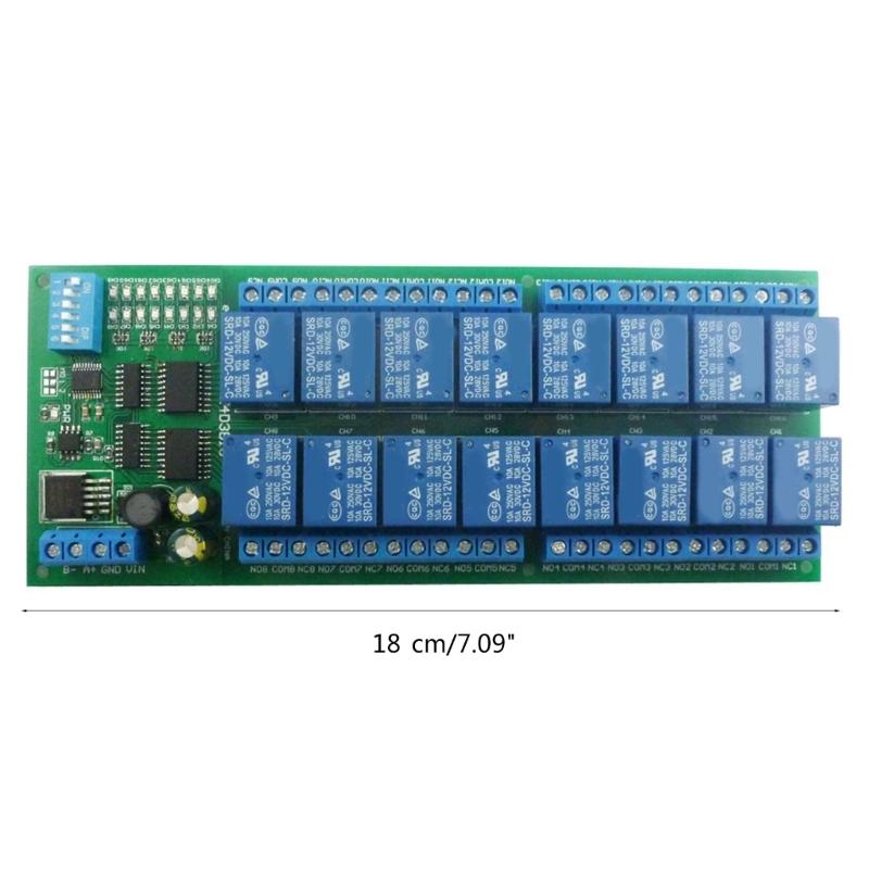 16 Channel Relay Module DC 12V MODBUS RTU RS485 Relay Module Board PLC Controller Serial Port Switch Standby Current 11M