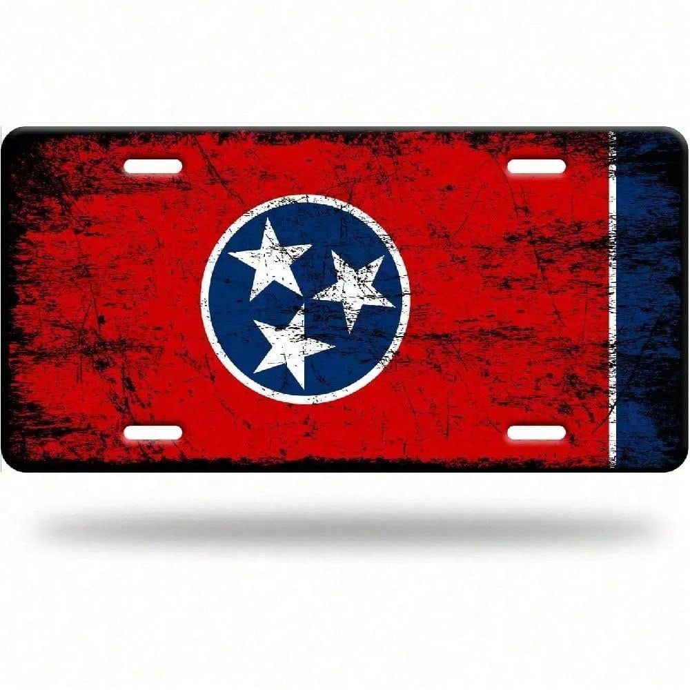Vintage State Outline License Plate 5.9x11.8in for Car Truck SUV, Heavy-Duty Aluminum Auto Tag, Red White Distressed, Screw-On