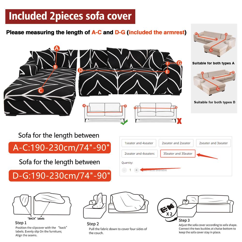 Elastic Sofa Covers for Living Room Pets Kids Chair Couch Cover Corner L Shaped Chaise Longue Slipcover Included 2pieces Cover