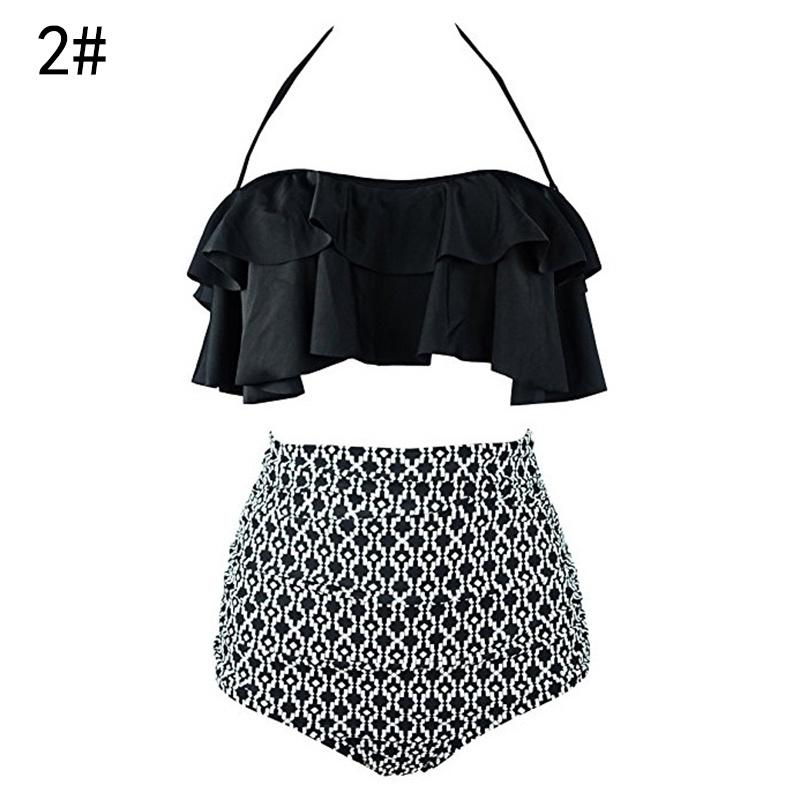 Damen Blumen High Waist Bikini Set Stilvolle Bademode Gepolstert Übergröße Badeanzug