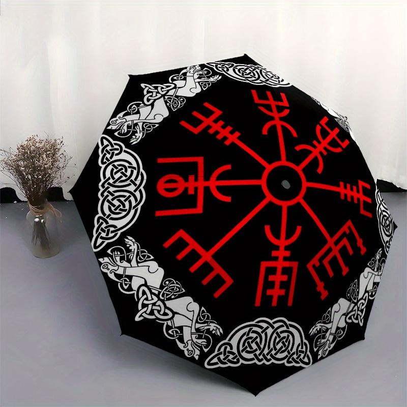 Viking Vegvisir Compass Norse Symbol Decal Car Window Laptop Black/RedUmbrella, Portable 3-Fold Umbrella for Men & Women,Christmas Gift ES172