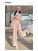 2025 Women's High Waist Lace Trim Ice Silk Wide Leg Pants - Summer Slimming Casual Trousers