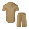 Men's Summer Mesh Short-sleeved T-shirt With Hooded Collar Suit Sports Men's Casual Shorts Two-piece Suit Men ,Two-piece Set,