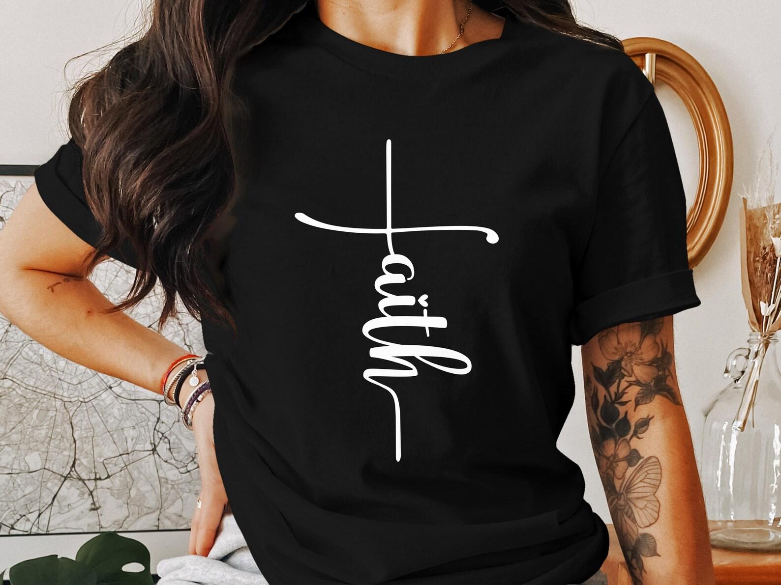Faith Cross T-Shirts, Christian Tees, Religious Apparel, Jesus Shirts, God Inspired Gifts, Bible Verse T-Shirts, Faith Based Tees 3XL