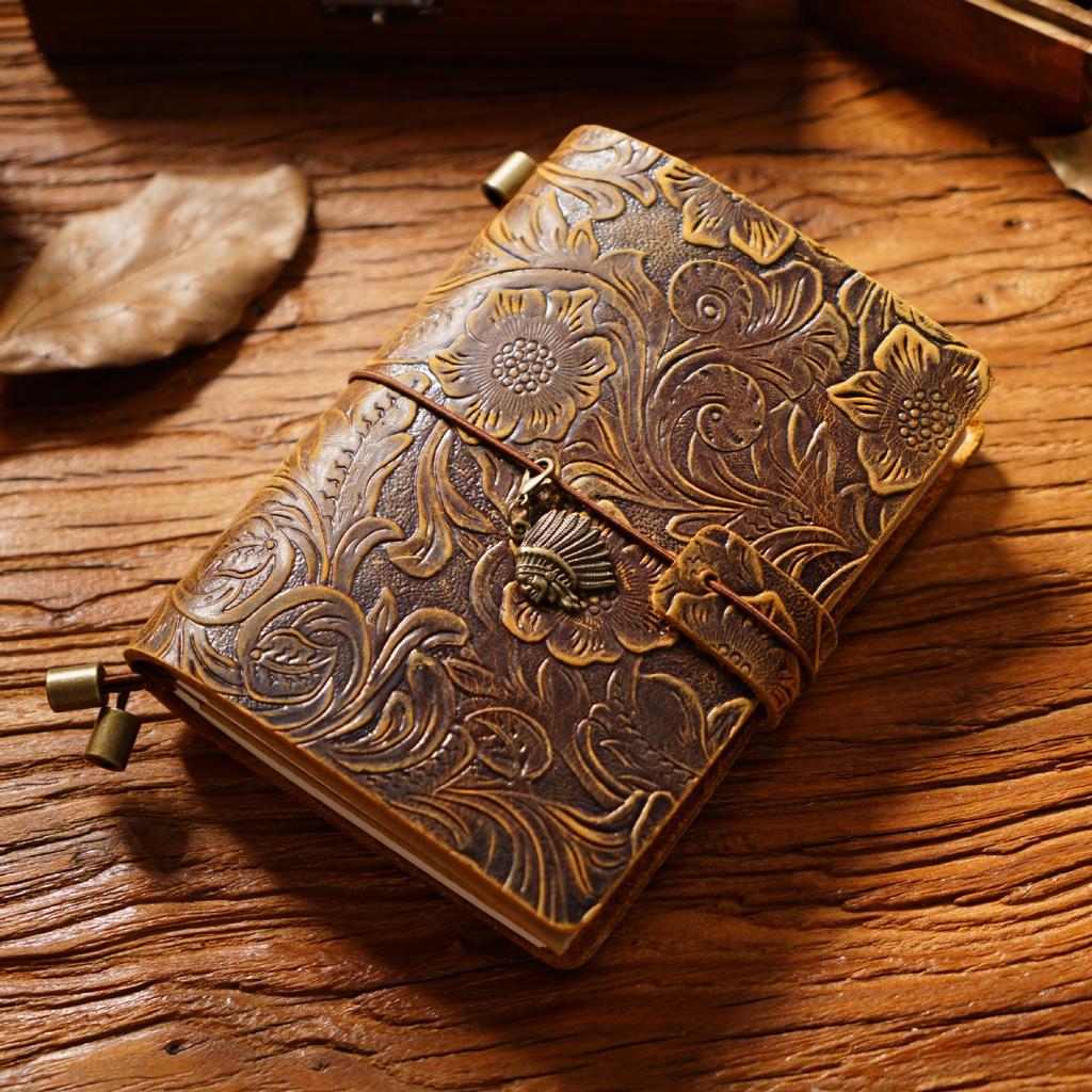 2026 Retro Carved Cowhide Travel Notepad Handmade Notebook Stationery Handbook Creative Diary