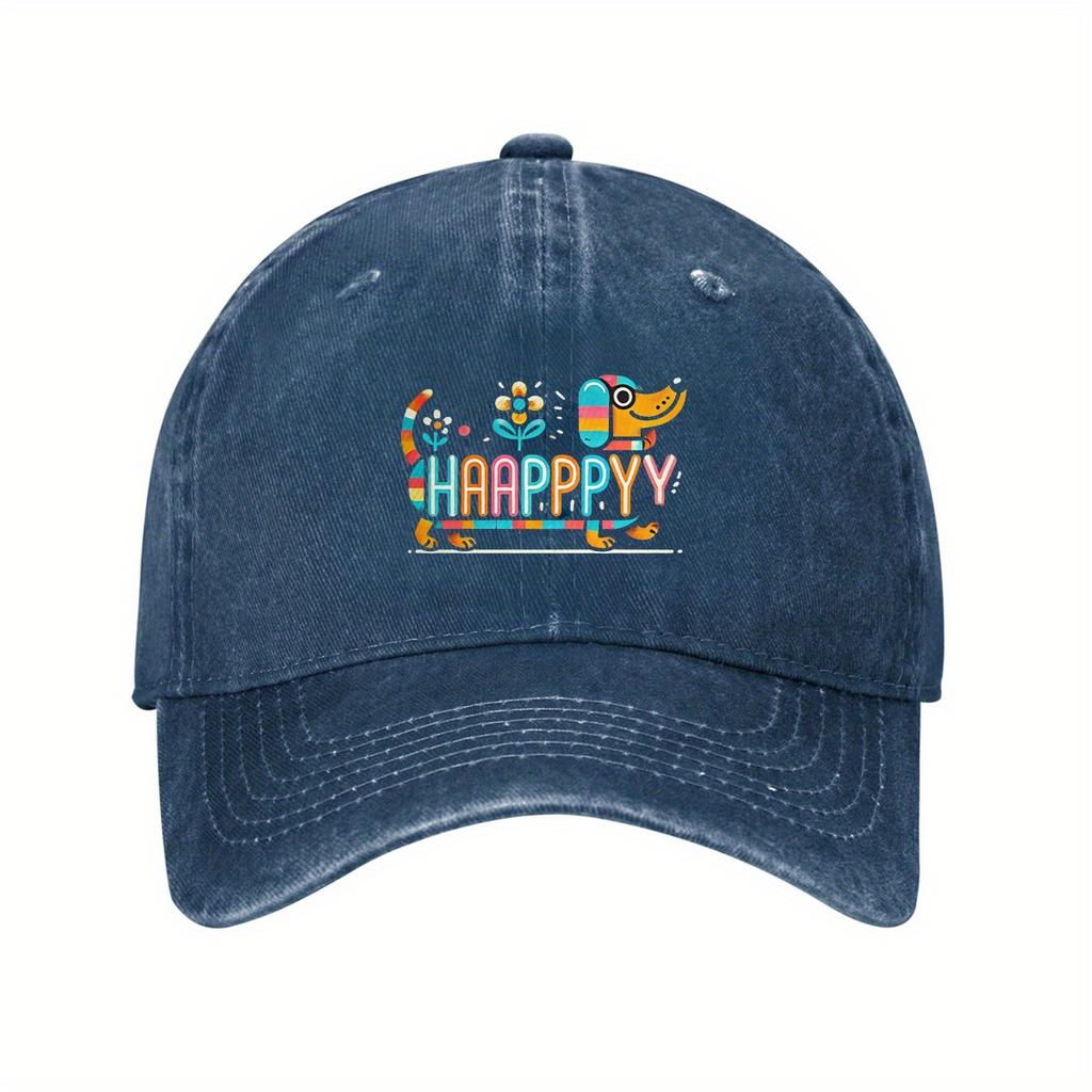 Colorful Dachshund HAAPPPYY Print Baseball Cap Adjustable Denim Dad Hat Casual Outdoor Sports Cap
