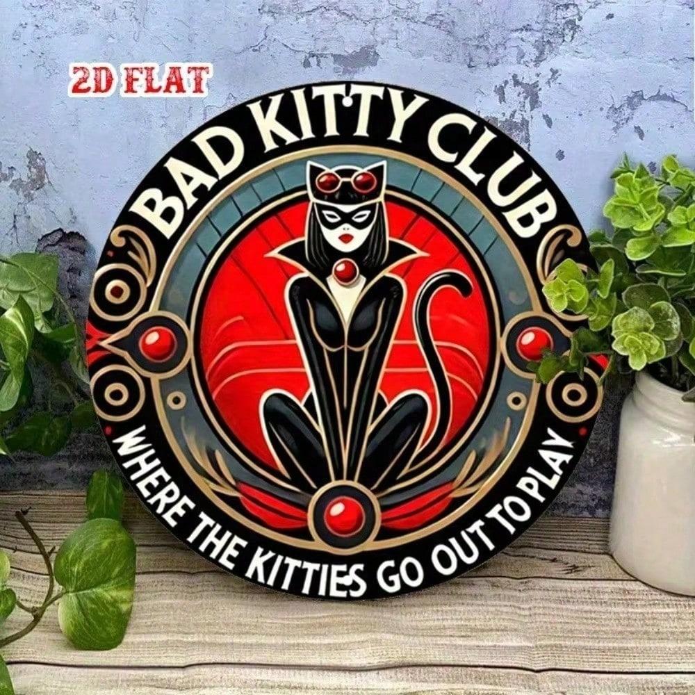 Metal Poster Bad Kitty Vintage Black Cat Wall Art Decor for Home Bar Garage