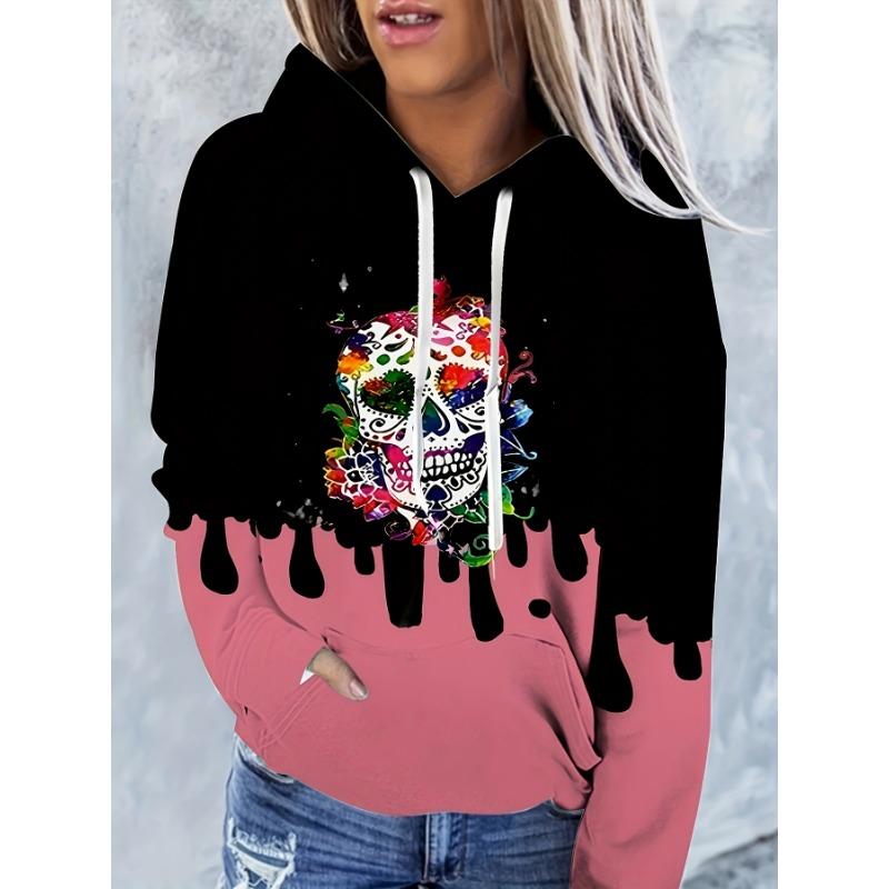 2025 Damenoberteile Herbst- und Winter-Hoodies Damen Lockerer Mexikanischer Tag der Toten Druck 3D-Druck Mode Lässiger Pullover-Hoodie