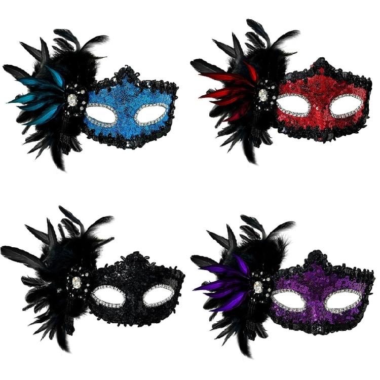 Masquerade Mask Half Face Mask Rhinestones Mask Party Mask Feather Mask Halloween Mask Evening Proms Mask