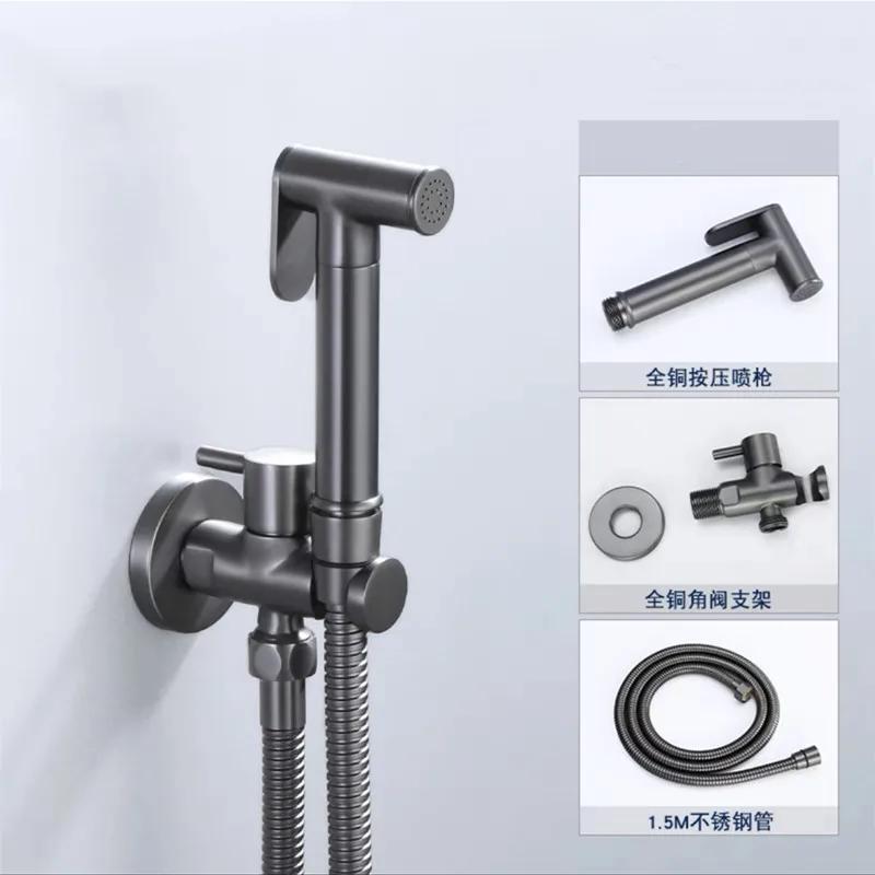 Toilet Shower Bidet Spray Gun Faucet Sets Wall Mounted Chrome/Black/Grey Metal Brass For Bathroom Toilet Spring PVC SS Hose