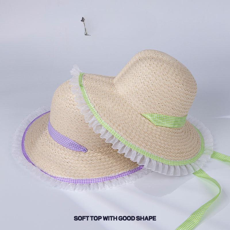 French Dome Lace Up Straw Hat Women Korean Ins Sweet and Cute Big Brimmed Sun Straw Hat Beach Vacation Beach Hat Women