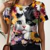 Summer Women's Casual Animal 3D Print Women's Round Neck Short Sleeved T-shirt