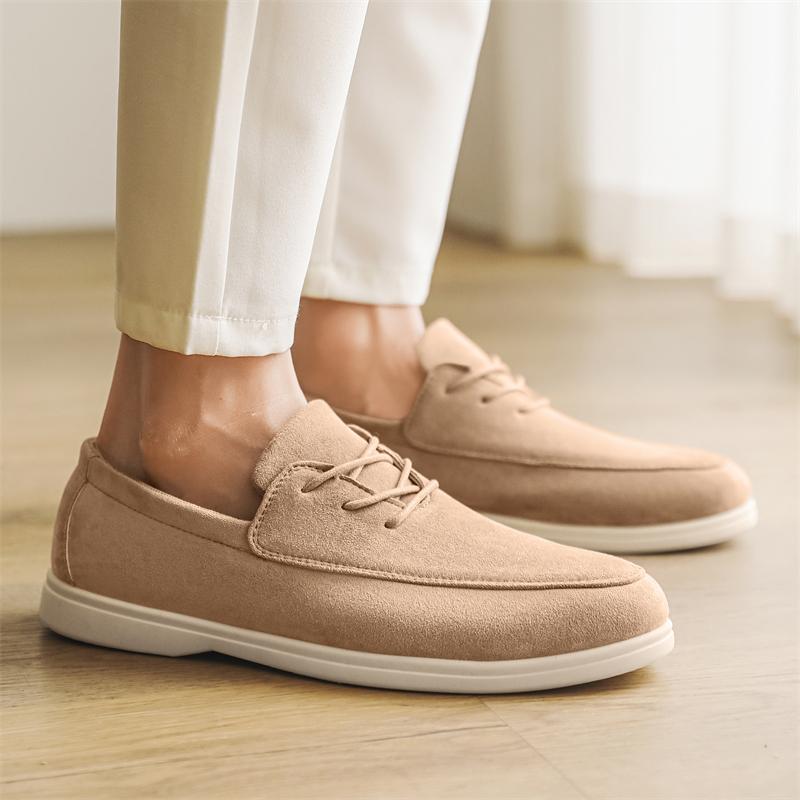 2025 Spring Summer Casual Shoes for Men Soft Lace-up Suede Loafers Men British Style Flats Driving Shoes Man mocasines de hombre