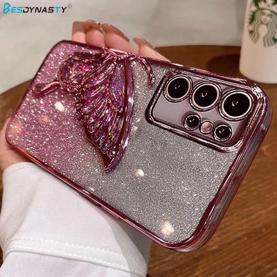 S24FE S25 Ultra Case Luxury Quicksand Butterfly Glitter Case For Samsung Galaxy S23 Plus S24 Ultra A05S A15 A24 A55 A25 Cover