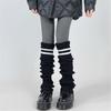 Women Thicken Ribbed Knit Leg Warmer Preppy Style Double Striped Leg Covers Snow Boot Cuffs Over Knee Stacked Long Socks