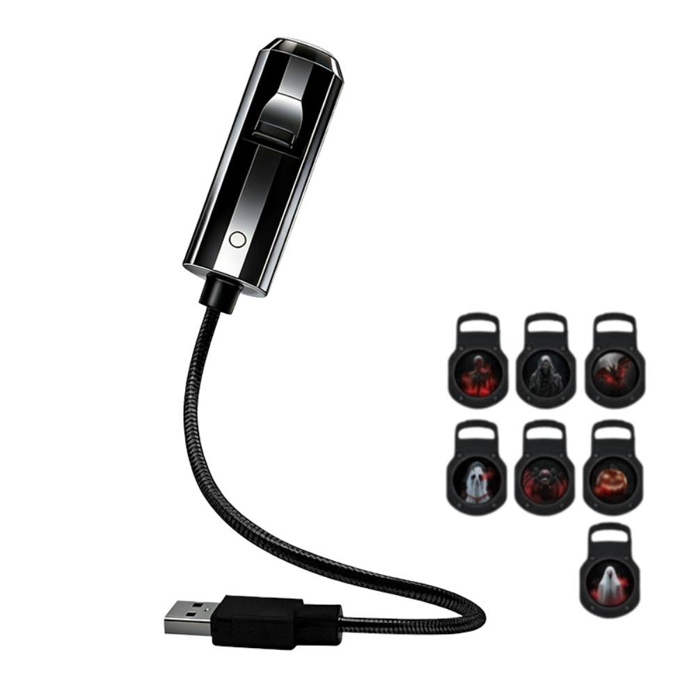 Flexible Neck USB Plug Projection Lamp 360 Degree Rotating Night Light Halloween