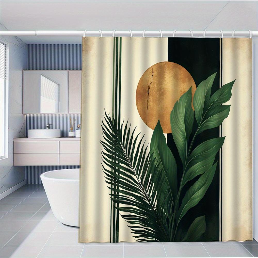 Tropical Botanical Leaf Green Gold Print Shower Curtain Waterproof Bathroom Decor Jungle Foliage Modern Spa Curtain for Home