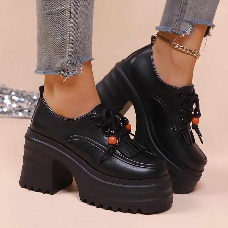 Fashion Women's Fashion Chunky High Heel Short Boots Woman Autumn Winter Platform High Heels Shoes Woman Tassel Decor Thick Sole Booties