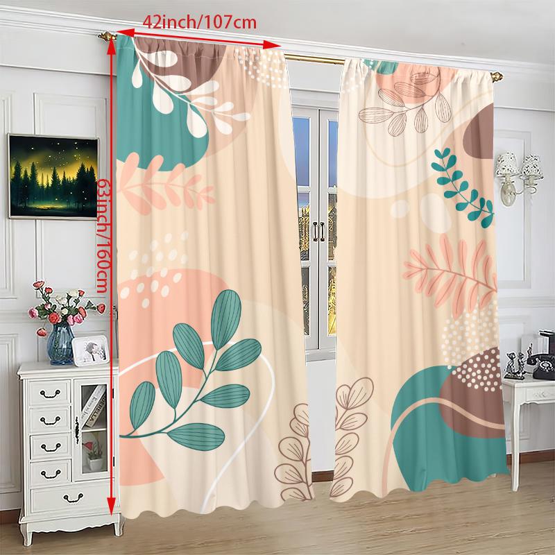 2 SZTUKI- Prosta zasłona z nadrukiem zielonych roślin - Materiał poliestrowy - odpowiednia do sypialni, salonu, gabinetu, przestrzeni prywatnej