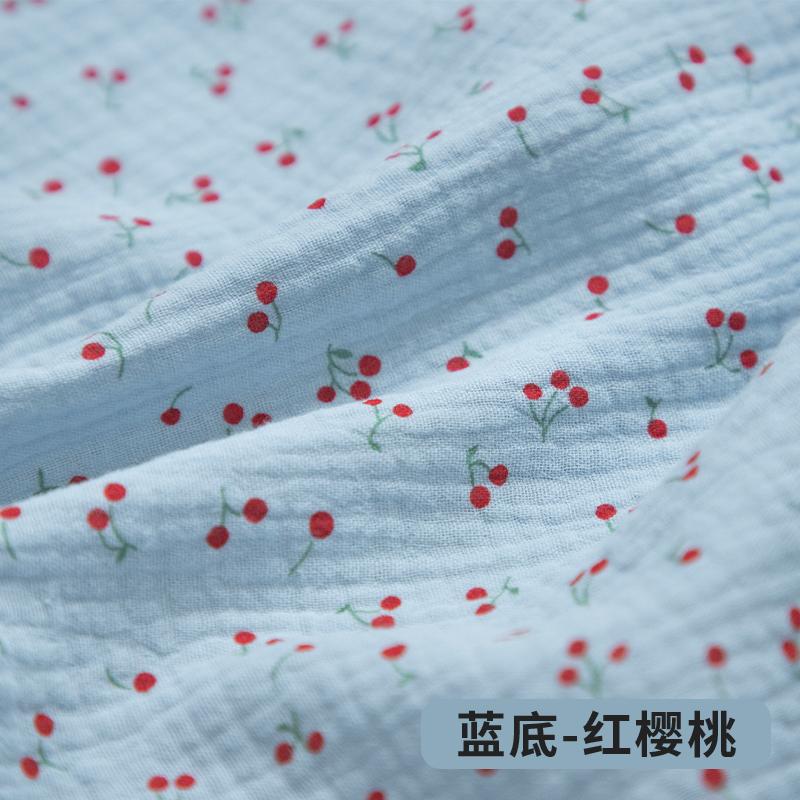 0.5m/1m/2m Soft Cartoon Cherry Print Double Crepe Gauze Fabric 100% Cotton Fabric DIY Sewing Clothing Baby Breathable Texture