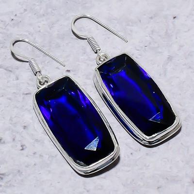 Natural London Blue Topaz Gemstone 925 Sterling Silver Earring 2.01" T8K04