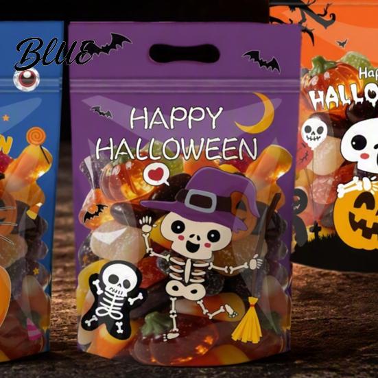 Food Grade Storage Stand-up Dessert Treat with Halloween Candy Bags 4PCS Handle Translucent Theme Holders