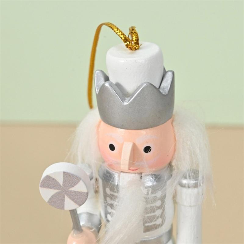 Pack of 5 Miniature Silver Nutcrackers Figurine Charm Accessories Wood Hanging Pendant Holiday Decoration Supplies