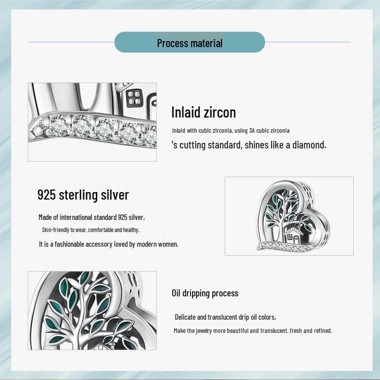 Yin Ziyun Heart-Shaped S925 Sterling Silver Family Tree DIY Bracelet Beads