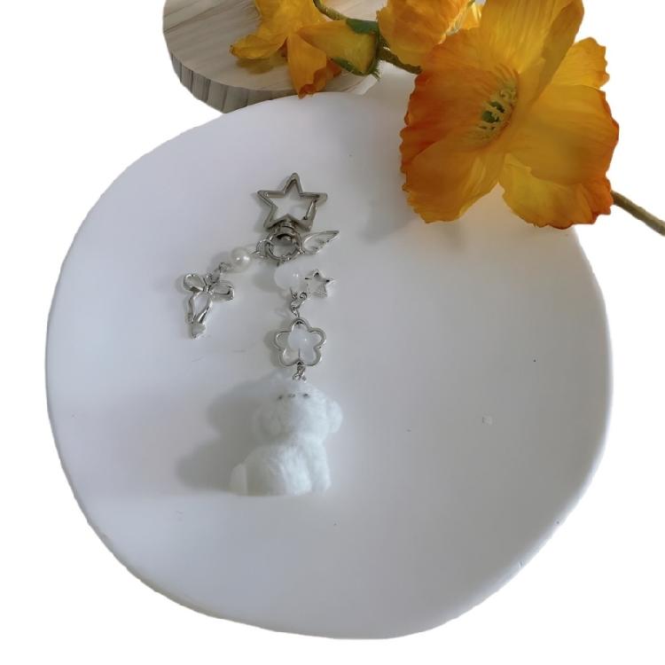 Cartoon Keychain For Women And Girls Plush Dog Bag Pendant Accessory Key Holder Alloy Keyring Stylish Decoration