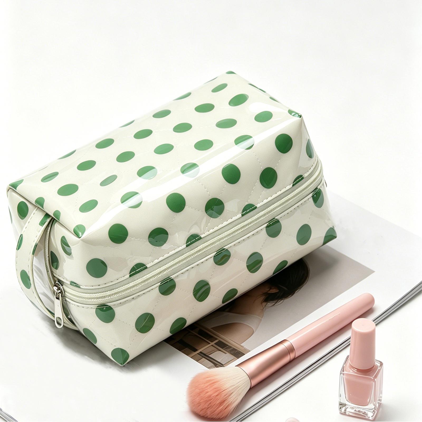 Polka Dot Multifunctional Makeup Case with Handle PVC Cosmetic Makeup Organizer Toiletry Makeup Storage Pouch for Women бежевый