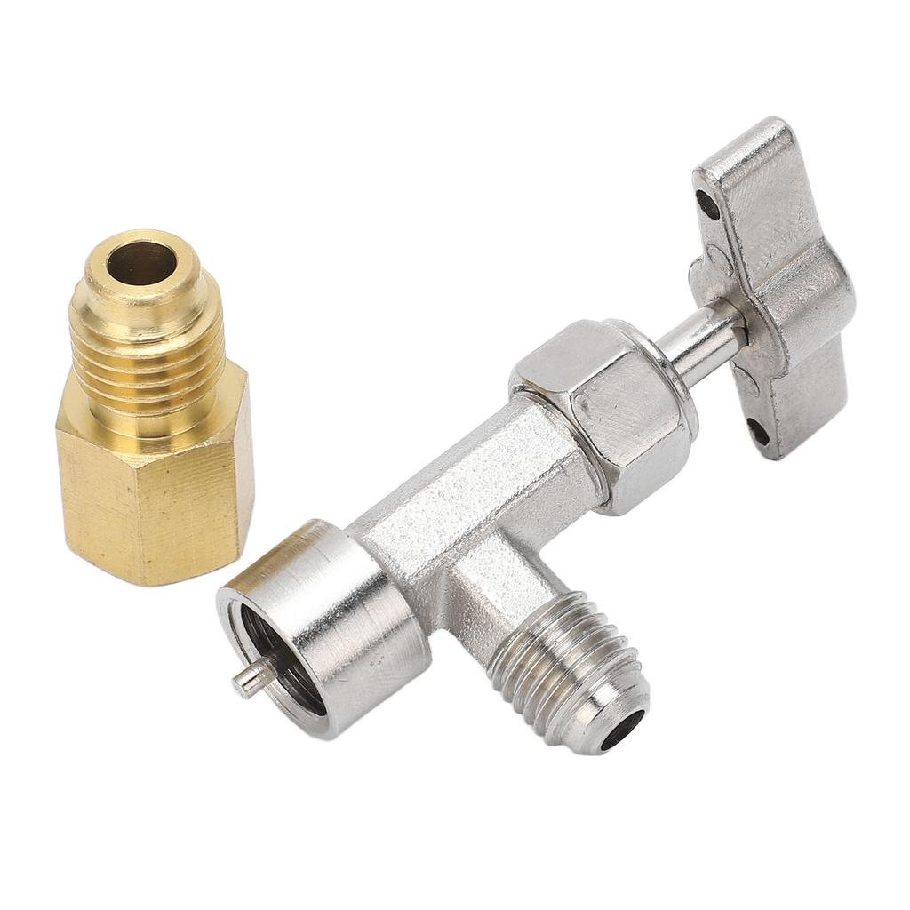 Self Sealing Can Tap Valve 1/4in 1/2in Thread Stainless Steel Refrigerant Dispenser Can Opener with Hose Adapter for Car
