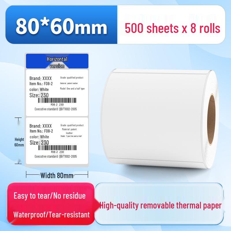 Waterproof Synthetic Thermal Label Paper 60x40 - Freezer Safe, Self-Adhesive, Durable