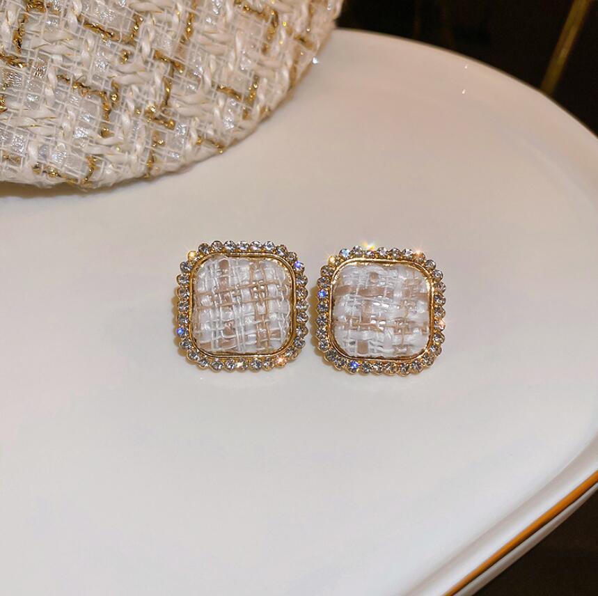 925 Silbernadel Koreanische Flanell Karo Quadratische Ohrstecker - Herbst/Winter Retro Design