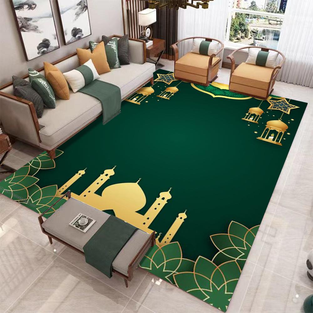Islamic Style Area Rug Mosque Lantern Arabic Pattern Mat Non Slip Stain Resistant Durable for Living Room Bedroom Home Decor