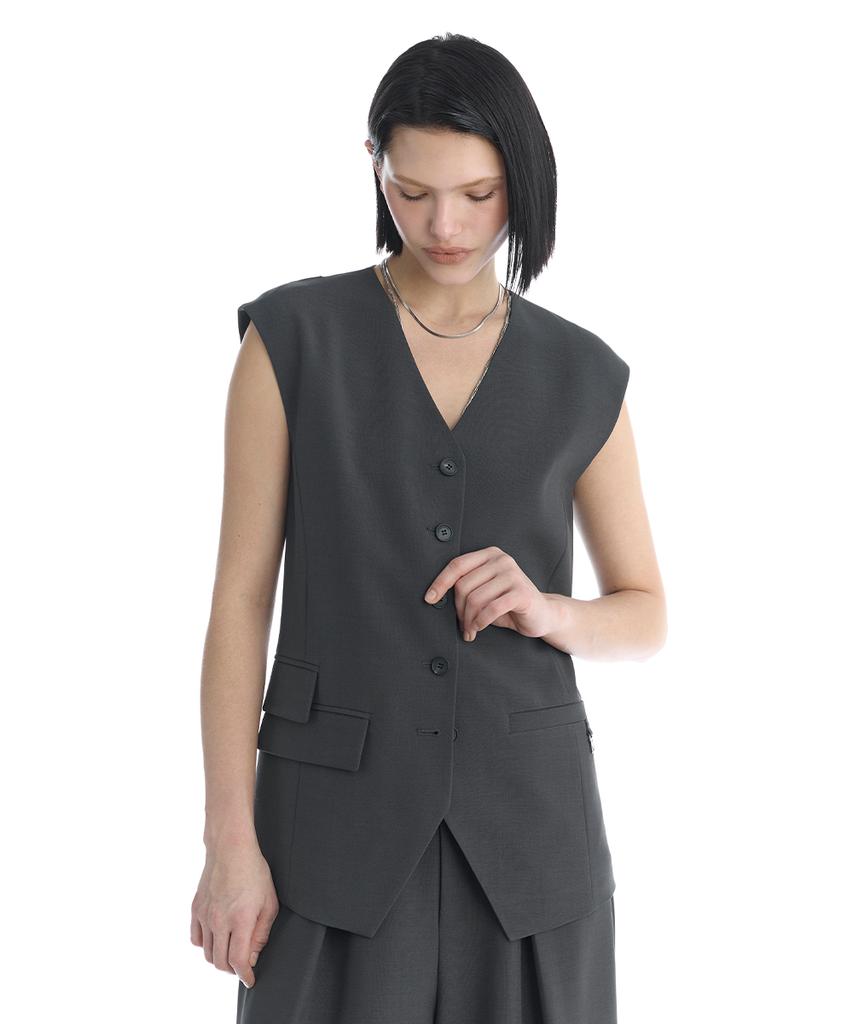Treemingbird Minimal Button-Detail Set-Up Vest [ Charcoal ]