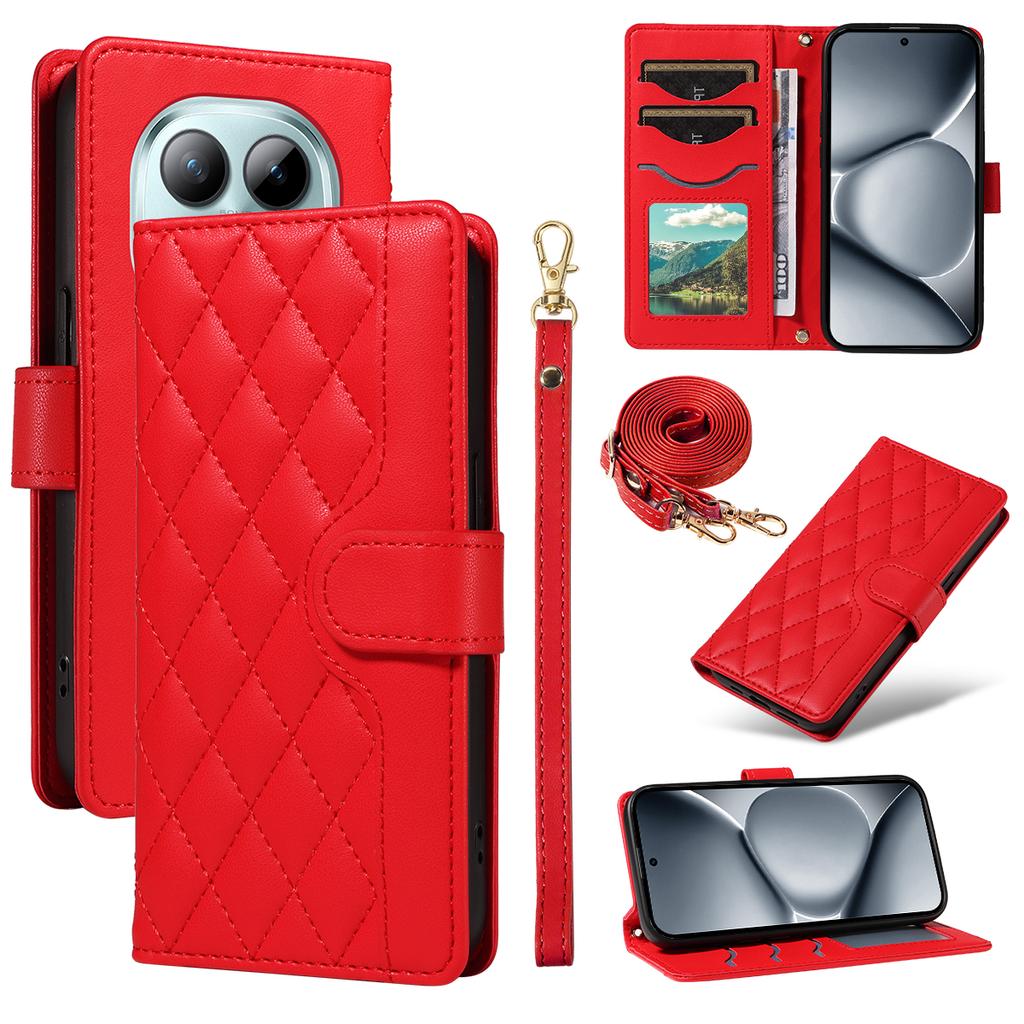 For Xiaomi Poco M8 Pro 5G/Redmi Note 15 Pro+ 5G (Global) Wallet Case Rhombus Leather Phone Cover with Strap