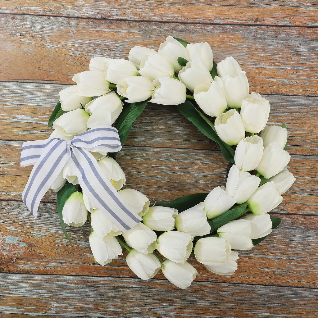 Artificial Flowers Tulip Wreath White Spring In The Summer Wedding Decoration Wall Hanging Home Party Simulation Garland