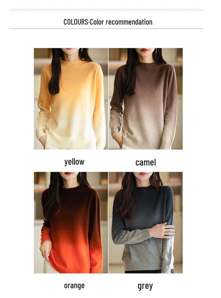 2024 Autumn/Winter Gradient Color Women's Velvet Loose Knit Pullover Sweater