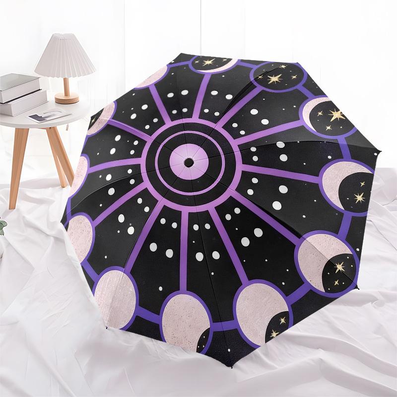 1pc Moon Phases Stars Automatic Folding Umbrella, Heavy Duty 8 Rib Iron Frame, Suitable for Travel, Daily Use, Birthday, Decor Gift 77