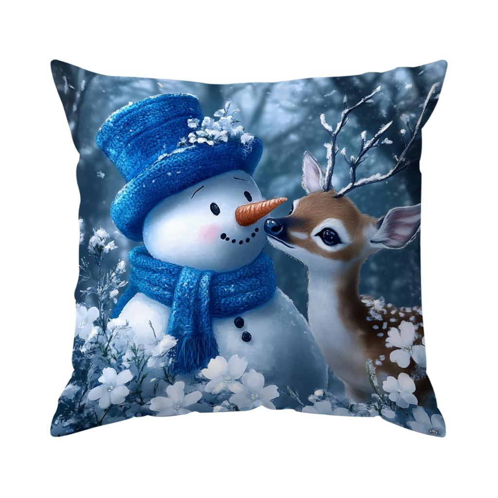 45X45Cm Floral Snowman Christmas Pillowcase Bedroom Cushion Cover 100% Polyester Living Room Cushion Pillowcase Home Decor
