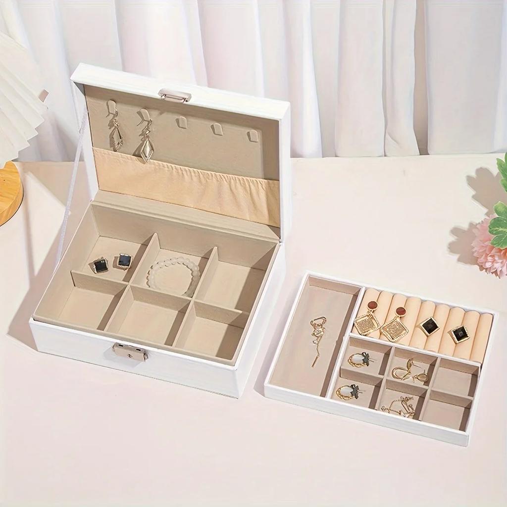 1pc- Portable Jewelry Box Jewelry Organizer Display Travel Jewelry Case Boxes Button Leather Storage Jewelers