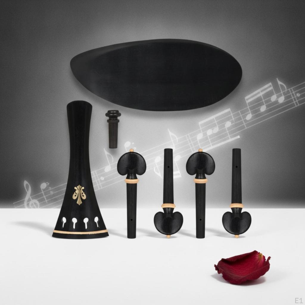 Violin Accessory Kit Ebony Pegs and Chinrest Carved for Violinists, Luthiers, Instrument