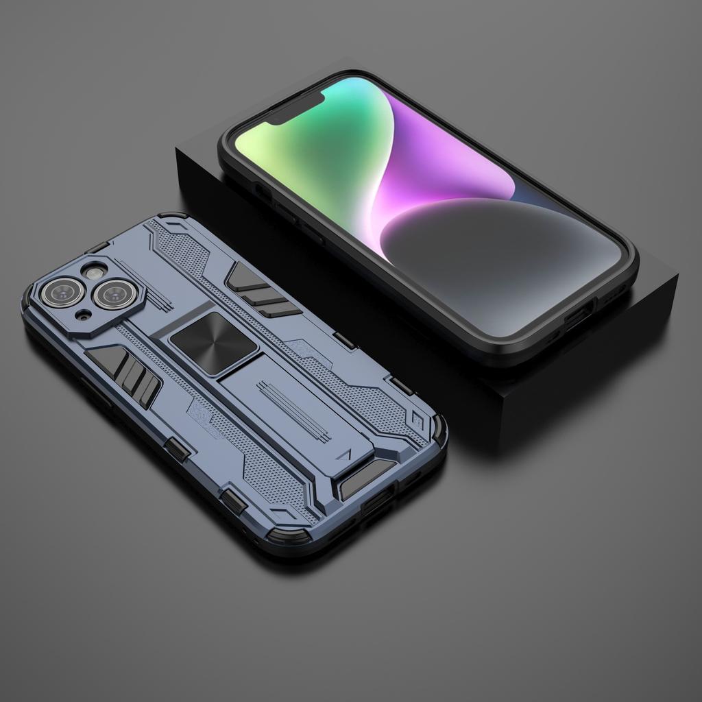 For iPhone 15 Foldable Kickstand Phone Cover PC+TPU Shockproof Protective Case