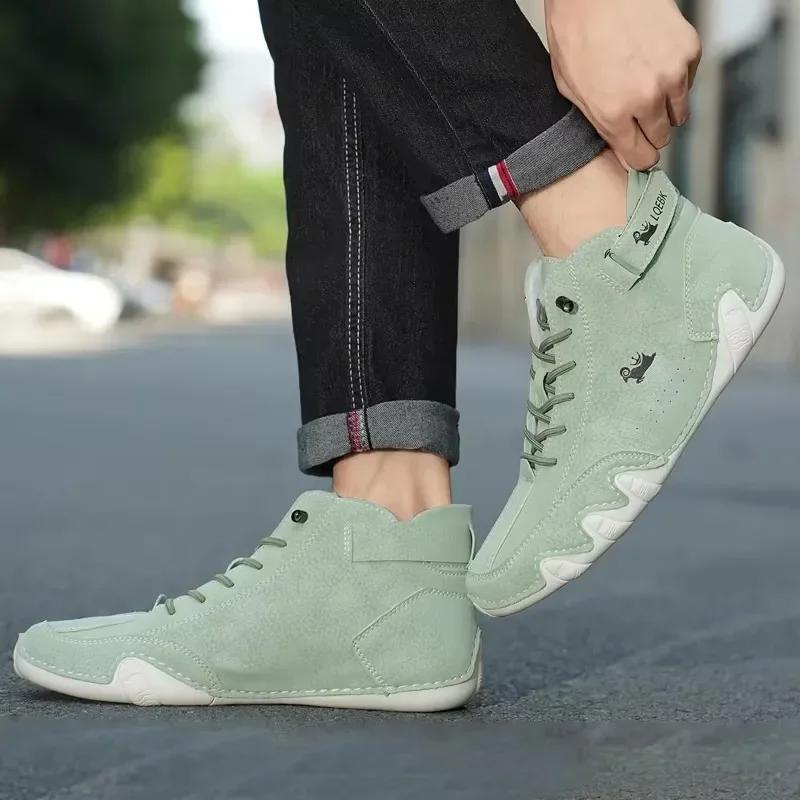 Men's High Top Shoes High-quality Luxury Fashionable Comfortable Bare Boots Breathable  Wear-resistant Lace Up Casual Loafers