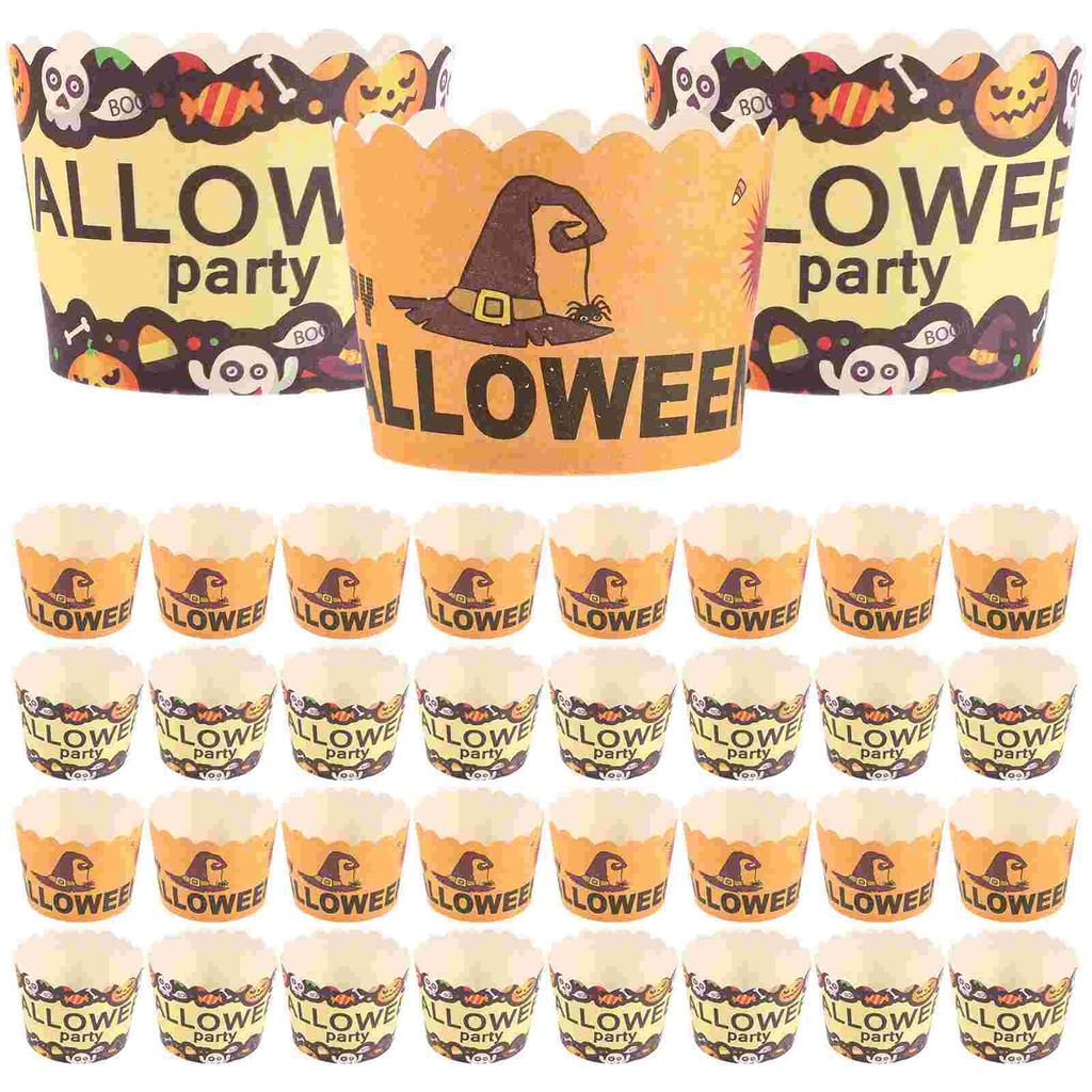 100 Pcs Halloween Cake Cups Eco friendly Cupcake Boxes Baking Supplies Tool Lining Pe Coating Festive Baby Muffins Cakes