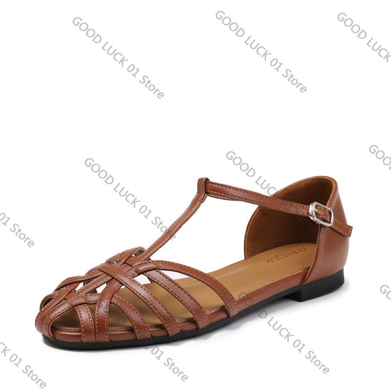 Fashion Braided Hollow Low-heeled Closed-toe Sandals for Women for Summer Outdoor Wear 2025 New Breathable Fashion Holiday Roman Shoes