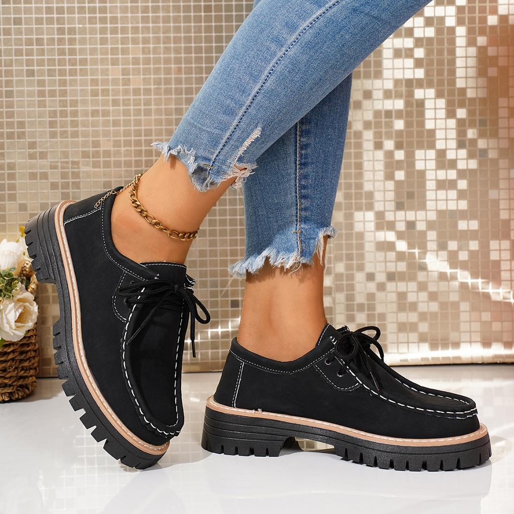 Plus-size Classic Retro Workwear Fashion Flats for Women with Chunky Heels and One-piece Design in Solid Colors for  Casual Fashion Shoes