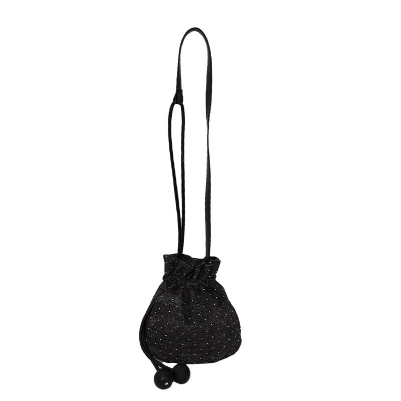 

Fashion Soft Fabric Shiny Glitter Denim Shoulder Bags Casual Light Mini Women s Crossbody Bags Youth Sweet Drawstring Bucket Bag чёрный