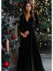 Elegant Velvet V-Neck Bridesmaid Dress for Autumn/Winter